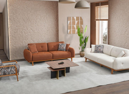 Canapé-Set Dräisëtzer Fautteuil Canapé Brong Stoff-Canapé 3-Stéck