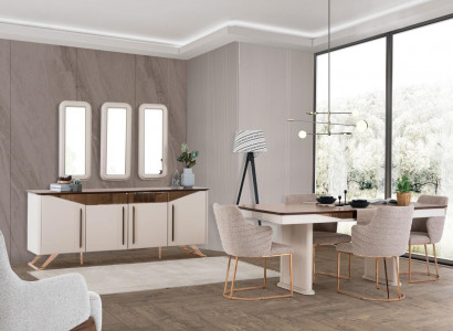 Iessgrupp Iesszëmmer Iesseck Iessdësch Stull Kommode Holz Beige 8-Teileg