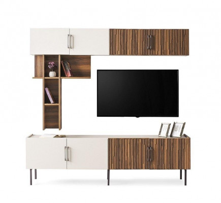 Moderne Wunnwand Designer Holz Miwwel RTV Wandschaf Regaler 3tlg Set