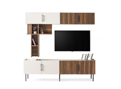 Moderne Wunnwand Designer Holz Miwwel RTV Wandschaf Regaler 3tlg Set