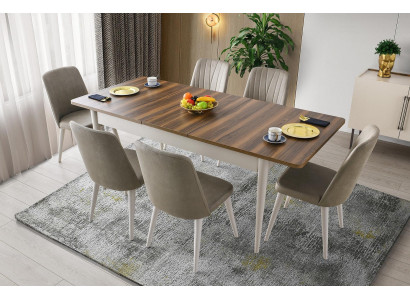 Modern Iesszëmmer Miwwelen Designer Iessdësch Polster Still Holzdësch Set 7-Teileg