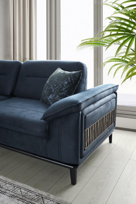 Blo Polstersofa Stilvollen Dräisëtzer Stoffssofa Edel 3-Sëtzer Couch