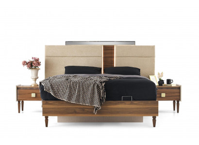 Braun-beige Schlofkummer-Set Designer Duebelbett 2x Nuetskonsolen 3 Deeler
