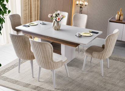 Béisch Essgrupp Designeur Holzesstësch Polster 6x Still 7 Stéck Set Neit