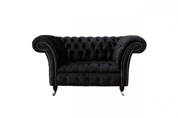 Chesterfield Sëtz Design Polster Canapé Schwaarz Textil Stoff Lounge