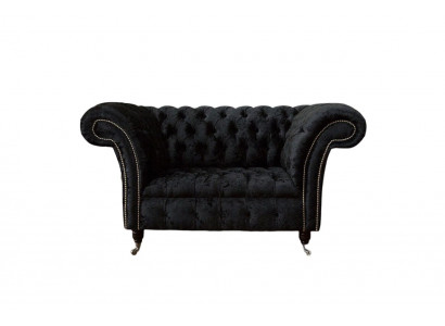 Chesterfield Sëtz Design Polster Canapé Schwaarz Textil Stoff Lounge