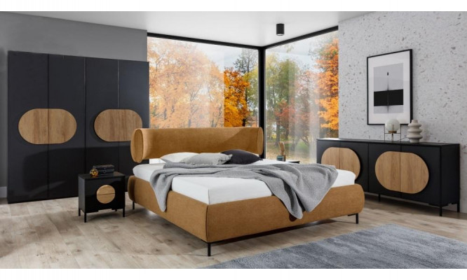 Schwaarz-Brongt Schlofzëmmermiwwelen Designer Bett Kleedershnatz Komodë
