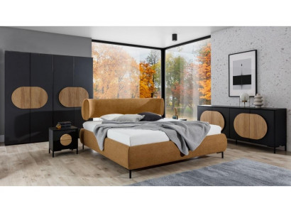 Schwaarz-Brongt Schlofzëmmermiwwelen Designer Bett Kleedershnatz Komodë