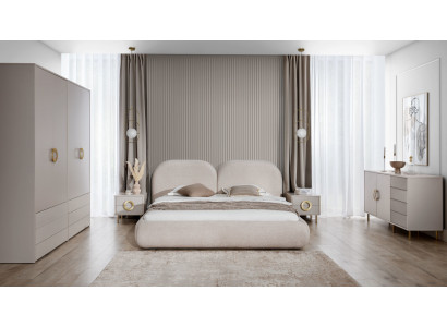 Béis Schlofzëmmer Set Duebelbett Kleederschaf Komoud 2x Nuetsdëscher