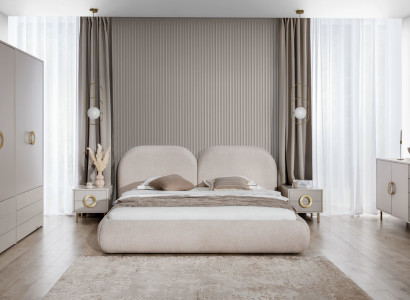 Béis Schlofzëmmer Set Duebelbett Kleederschaf Komoud 2x Nuetsdëscher