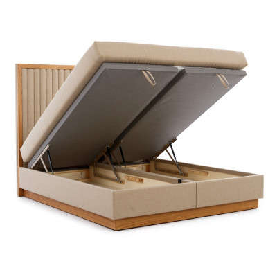 Braun-beige Schlofzëmmer Bett Designer Better Duebelbetter Textillbett