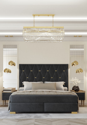 Designer gro Set-Schlofzëmmer, Edelstol Duebelbett, Nuetsdëscher.