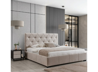 Béiges Chesterfield Duebelbett Textil Nuetsdëscher Schlofkummer Set