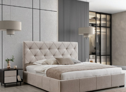 Béiges Chesterfield Duebelbett Textil Nuetsdëscher Schlofkummer Set