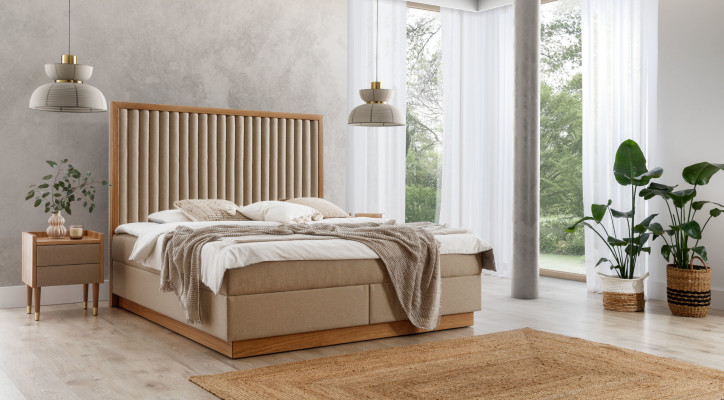 Beige Schlofkummer Duebelbett 2x Luxus Nuetsdëscher Eedelt Holzmierer 3tlg