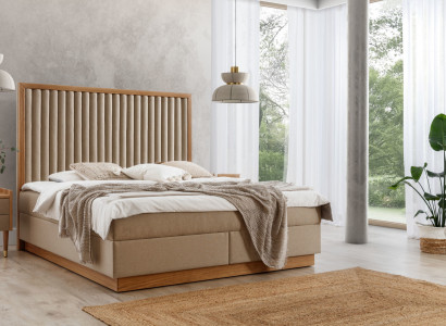 Beige Schlofkummer Duebelbett 2x Luxus Nuetsdëscher Eedelt Holzmierer 3tlg