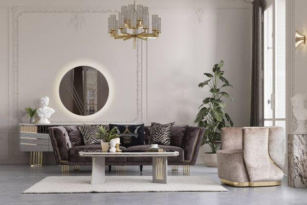 Modern Set Luxus Sofa-Set 3+3+1 Sëtzer Stilvoll Gepolstert Sitzmiwwel