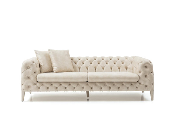 Wäiss-Gro Wunnzëmmer Chesterfield Sofasaz 4+3 Sëtzer Luxus Fauteuil