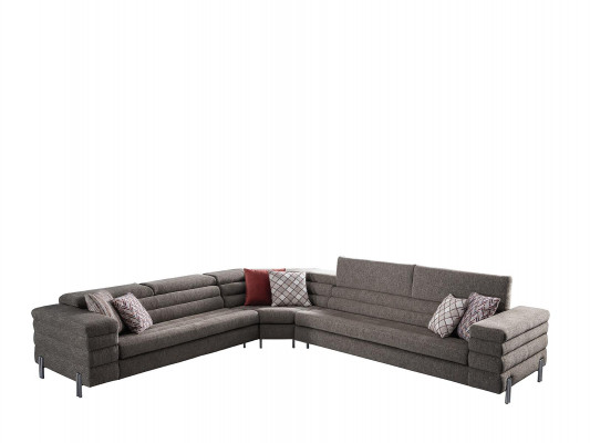 Modern L-fërmeg beige Ecksofakombinatioun Wunnzëmmer Polstersofa mat Holzrahmen
