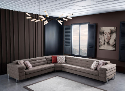 Modern L-fërmeg beige Ecksofakombinatioun Wunnzëmmer Polstersofa mat Holzrahmen