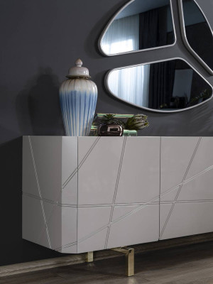 Grou Kommode fir den Iesszëmmer Luxus Sideboard 3x Glas Spigel Modern Miwwelen