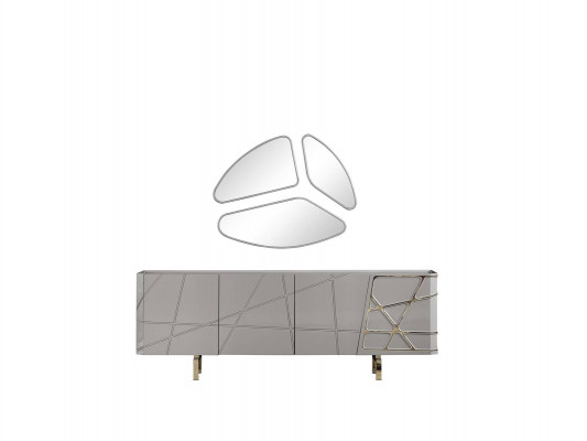 Grou Kommode fir den Iesszëmmer Luxus Sideboard 3x Glas Spigel Modern Miwwelen