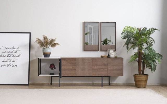 Brong Iesszëmmer Garnitur Designer Holz Sideboard Luxus Spigel 2tlg