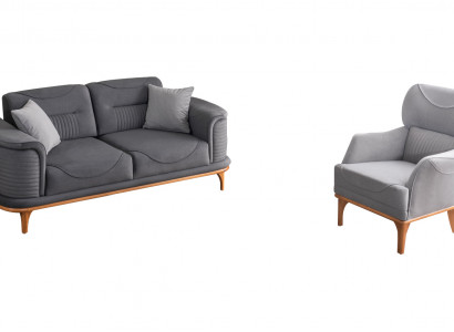 Modern gro Bettzëmmerenset aus zwee Deeler mat dräi-Sëtz-Sofa a Sëtzgaul.