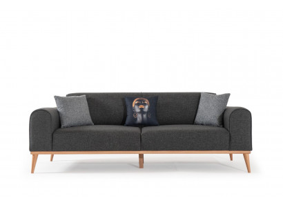Modern Gri 3-Sëtzer Luxus Stoffsofa Wunnzëmmer Couch Sëtzmébel