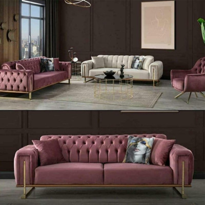 Rosa Chesterfield Sofa Wunnzëmmer Drësëtzer Polster 3-Sëtzer Couch
