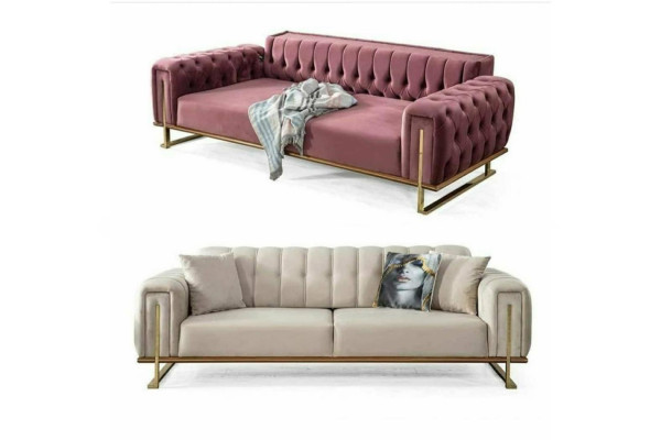 Rosa Chesterfield Sofa Wunnzëmmer Drësëtzer Polster 3-Sëtzer Couch