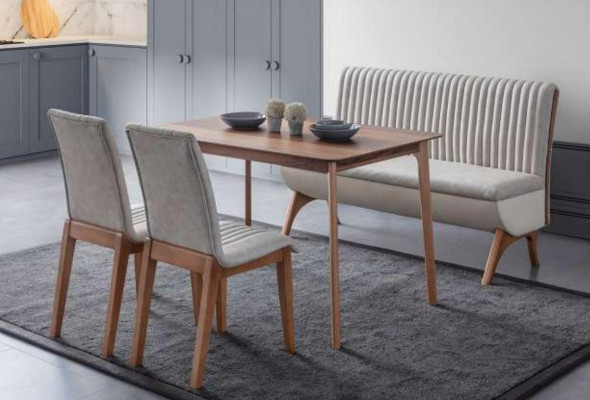Modern wäiss Iesszëmmerausstattung Designer Iessdësch 2x Still Bänk 4 Deeler