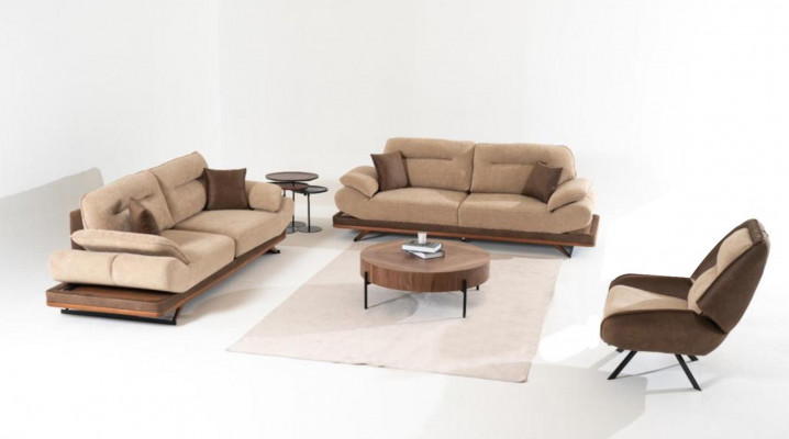 Stilvollt Wunnzëmmer Set aus Designer 2x 3-Sëtzer Canapéën an engem Sessel 3 Deeler.