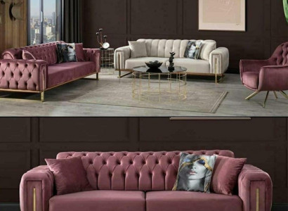 Miwwel Wunnzëmmer Méifarweg Set vu 2x 3-Plaz Sofaen an Still 3tlg.