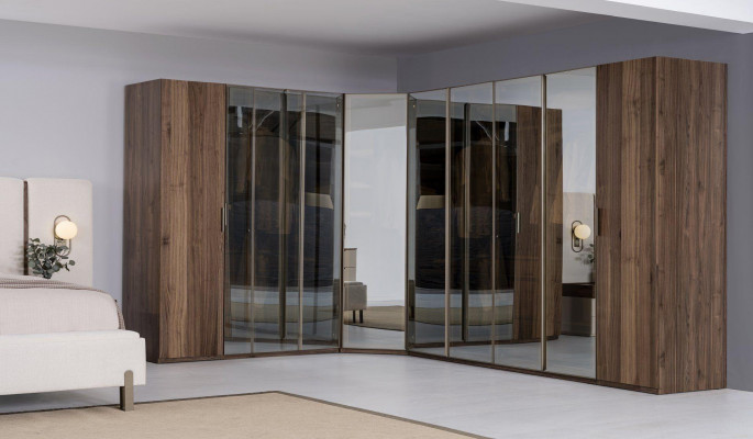 Modernen alebraune Stéckschaf Design Regal Schaf Holzschaf Luxuszëmmer.