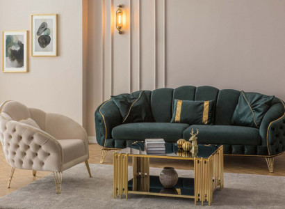 Modern Wohnzimmer Set Sofa 3-Sëtzer Fautëuil Textil Fautëuil Wohnzimmer Nei