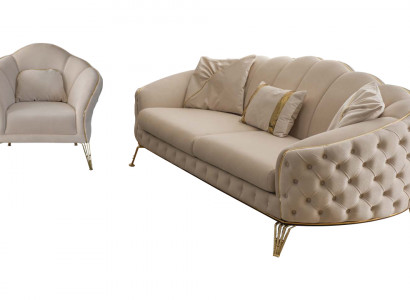 Wunnzëmmer Komplett 3 teileg Modern Drësëtz Sofa Canapé Luxus 2x Fauteuil