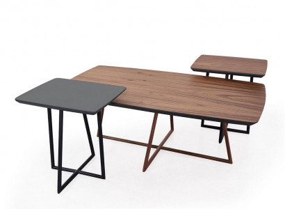 Braun-Schwaarzt Couchtisch Set Wunnzëmmer Bäistelltisch 2x Dëscher 3tlg