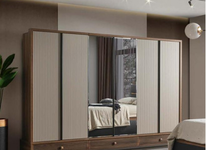 Beige Schlofzëmmer Kleederschaf Designer Holzschaf Edle Miwwele Nei