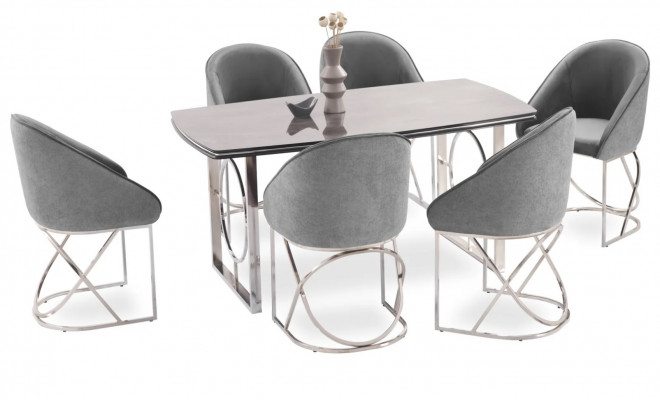 Iessgruppen Iessdëschstill Luxus 6x Still Stoff Faarf Gro Modern Miwwel Neit