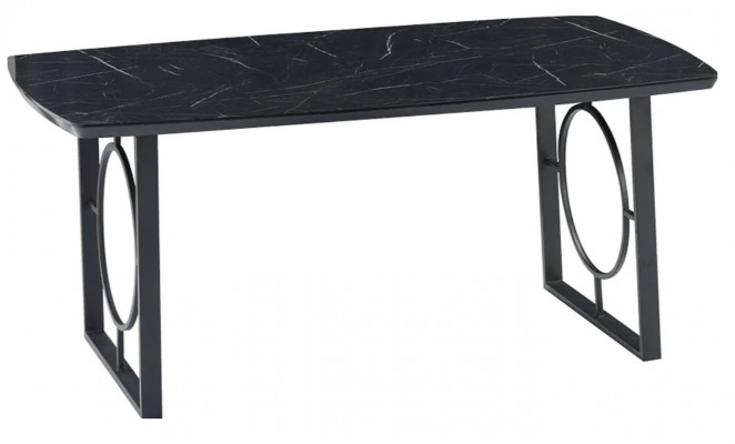 Luxus Dëscher Iesszëmmer Metall Iessdësch Moderne Miwwelen Schwaarz Edelstahl