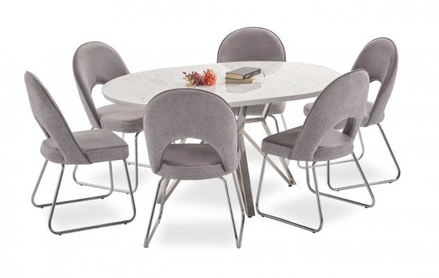 Luxus Iesszëmmer Set Iessdësch 4x Still Holz Stull Textil Iessgrupp Garnitur Nei