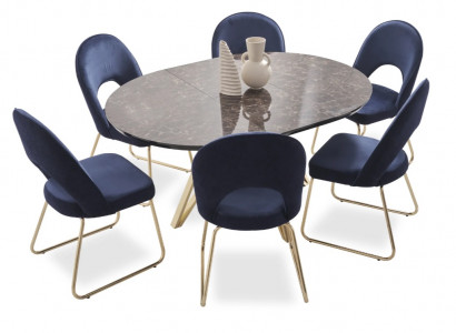 Iessgrupp Modern Still Dësch Dëscher 7tlg. Iessdësch 6 x Still Iesszëmmer Set