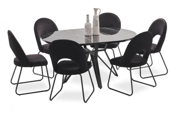 Luxus Iesszëmmer Set Iessdësch 4x Still Stull Stoff Iessgruppe Garnitur Nei