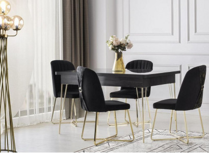Iessgrupp 5tlg Iessdësch mat Still Modern Design Däischtergrou Einfaarweg Iesszëmmer