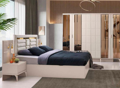Schlofkummer-Set 4tlg Beige Bett Nuetsdëscher Kleederschaf Modern Design Stil