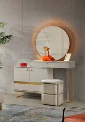 Schminktisch mat Spigel Wäiss Gold Zweefaarweg Modern Rechteckeg Design