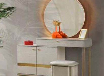 Schminktisch mat Spigel Wäiss Gold Zweefaarweg Modern Rechteckeg Design