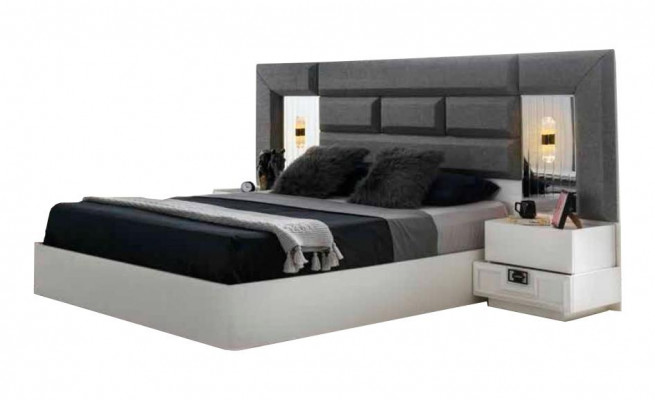 Bett Modern Rechteckeg Design Gro Wäiss Zweefaarweg Schlofzëmmer Duebelbett