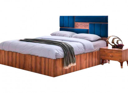 Bett Schlofzëmmer Braun Blo Zweefaarweg Duebelbett Modernen Design Rechteckeg